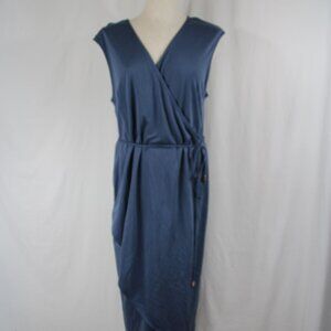 A New Day Wrap Dress XL Slate Blue Tulip Sleeveless Midi NEW Summer Wedding